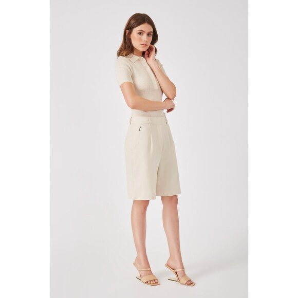 Grey/Ven Ivory THE MILES TAILORED Pleated Bermuda Shorts  Natural Size 2 $265 - Picture 2 of 5